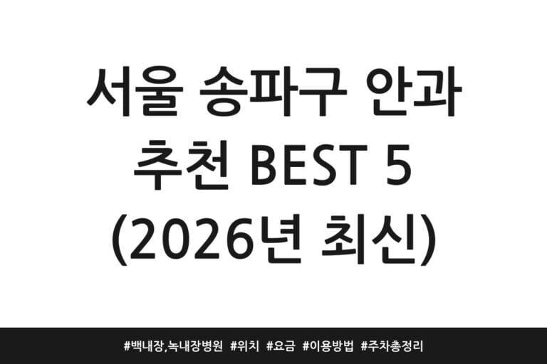 서울 송파구 안과 추천 BEST 5 (2026년 최신) | 백내장, 녹내장 병원 | 위치 | 요금 | 이용방법 | 주차 총정리